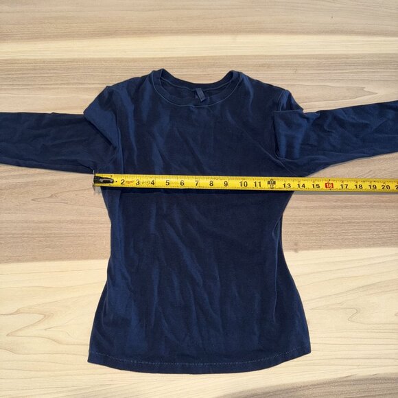 Skims Cotton Jersey Long Sleeve Navy Blue Fitted T-Shirt Women's Medium M - Picture 4 of 8